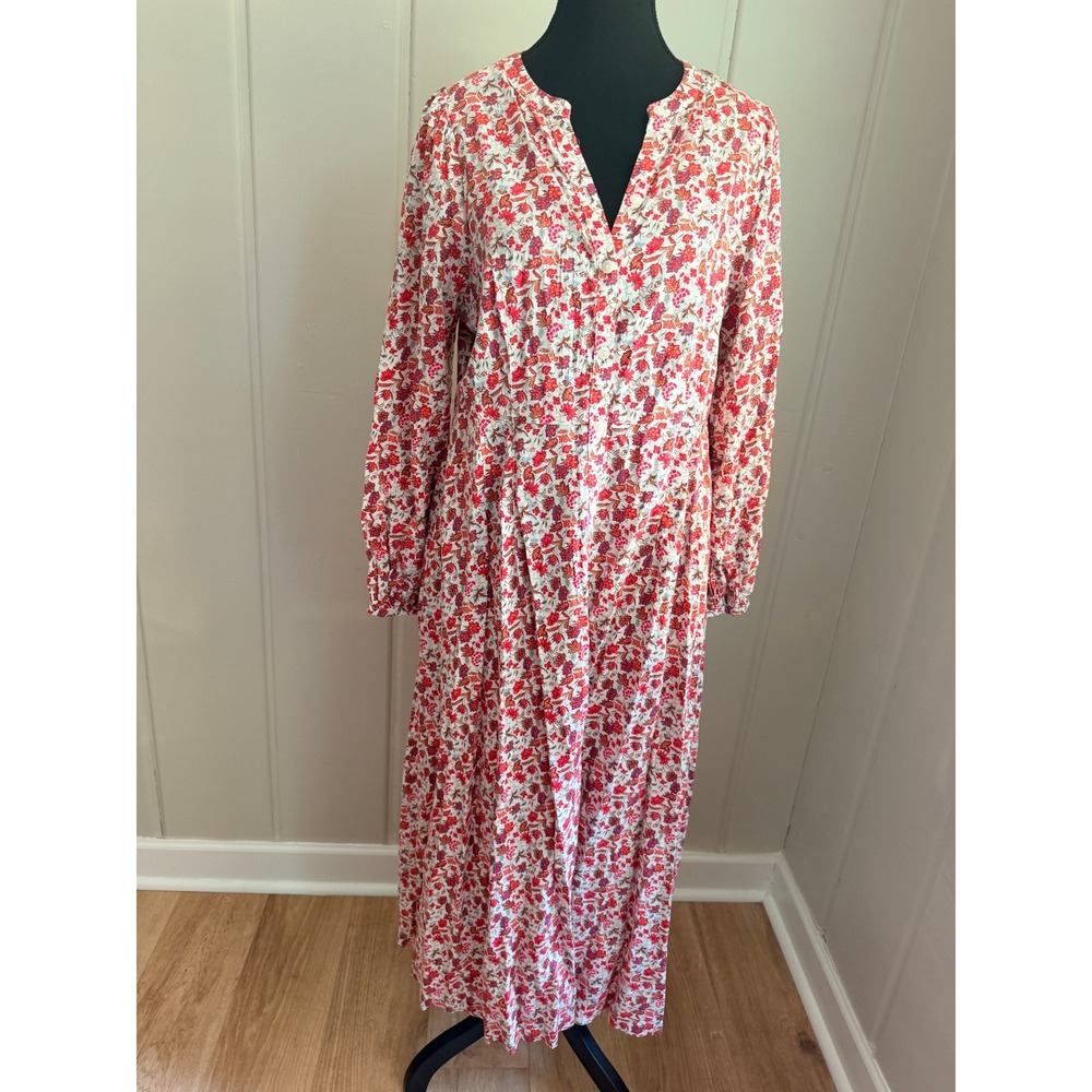 Universal Thread Floral Long Sleeve Button Front Midi Dress Red White Medium